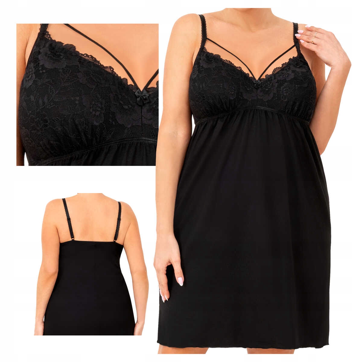 noční Donna Sylvia Košile , černá, plus size 6XL