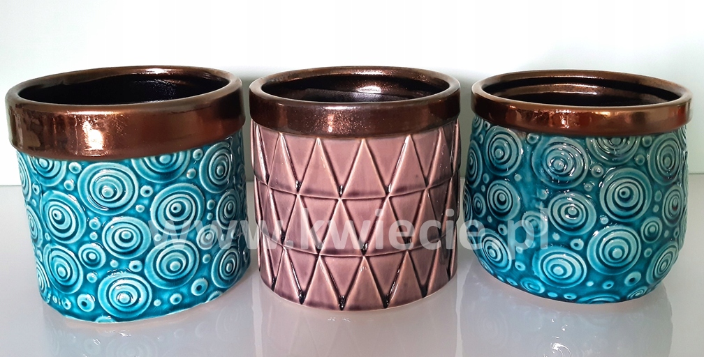 Osłonka CERAMICZNA Doniczka Turkus Miedziana 14 cm Maks. szerokość 14 cm