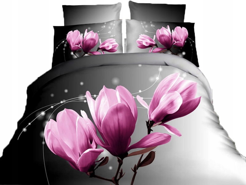 Pościel 3D Fioletowa Magnolia/czarna 200x220 3 części