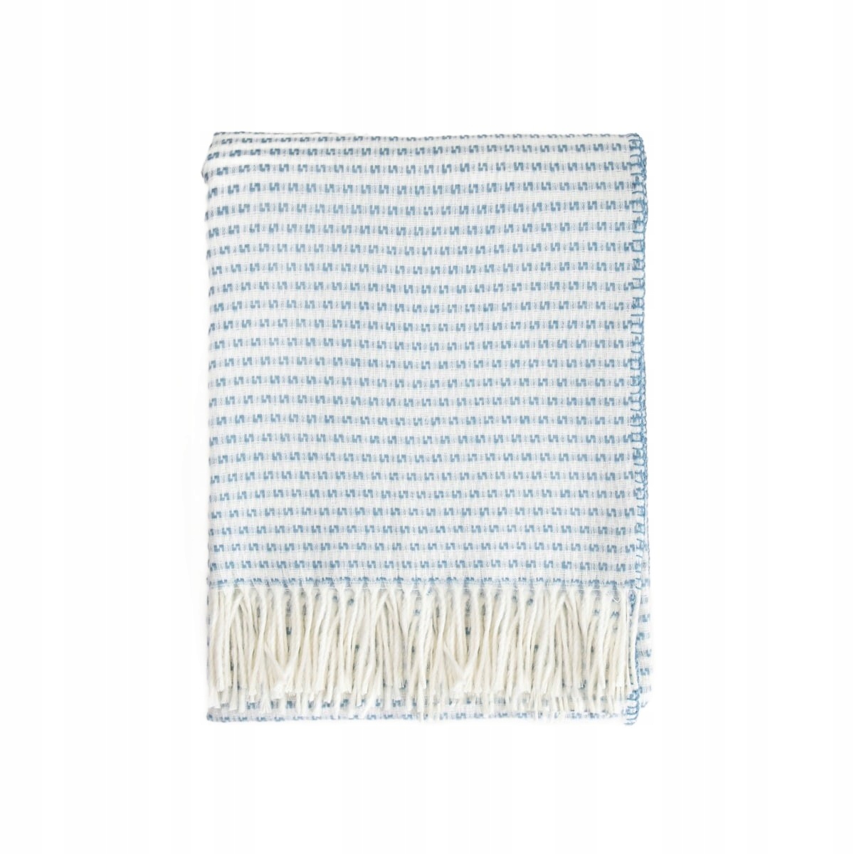 Koc Sorbo z frędzlami i strukturalnym błękitnym wzorem 150x200cm Homla