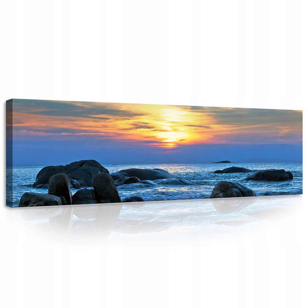 Obraz 145x45 Západ slunce moře pláž skály příroda klid harmonie