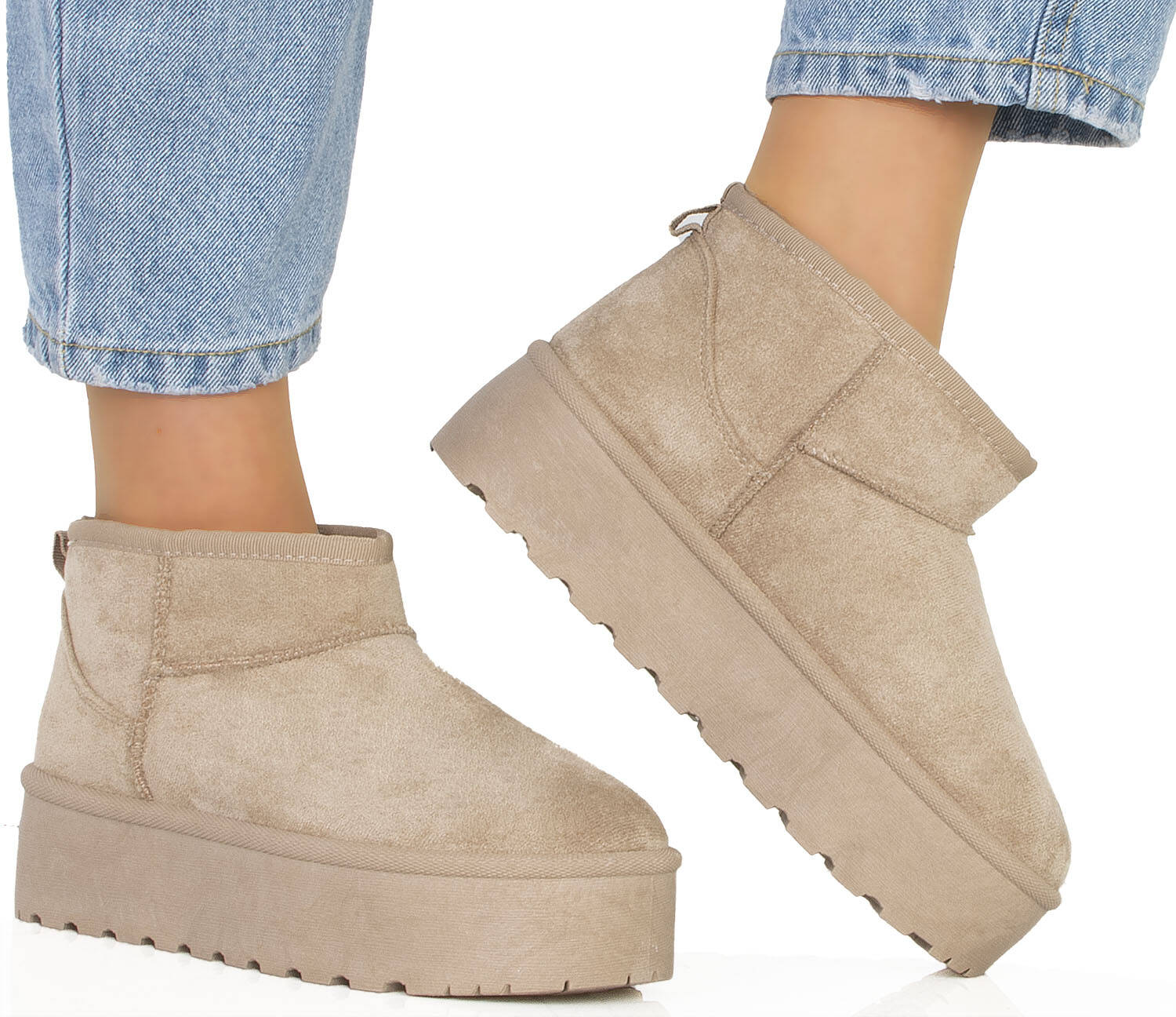 7875 BEŻOWE OCIEPLANE BOTKI NA GRUBEJ PODESZWIE ŚNIEGOWCE NA PLATFORMIE 37 Rozmiar 37