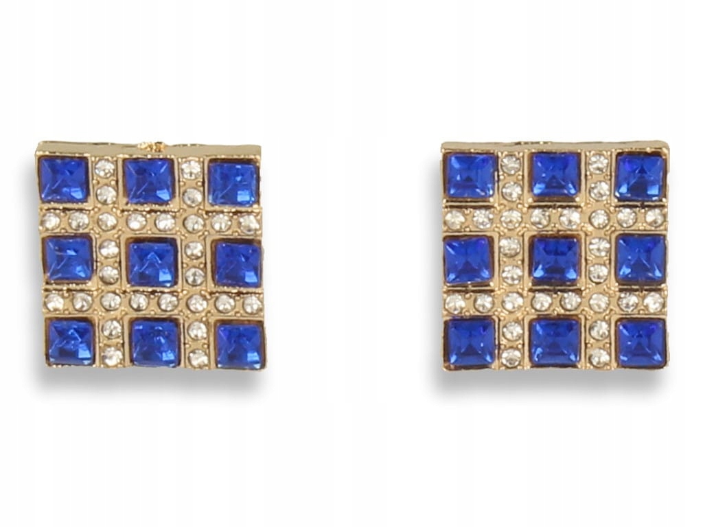 Klipsy do uszu złote kwadratowe z chabrowymi kryształkami