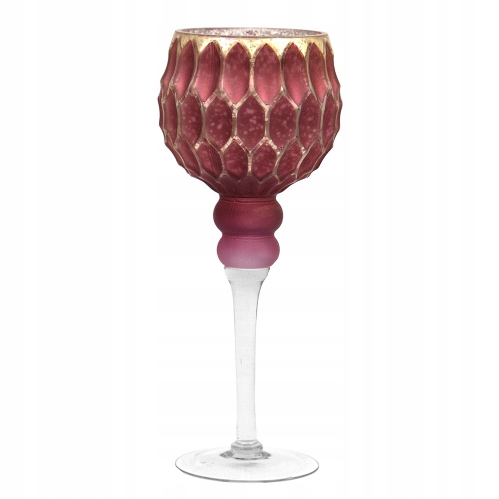 

Świecznik Szklany Kielich 30cm Bordowy Złoty