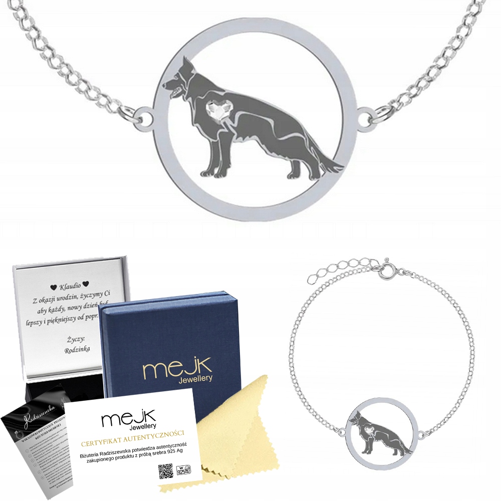 Stříbrný náramek se psem Německý ovčák černý 925 Šperky Gravírování