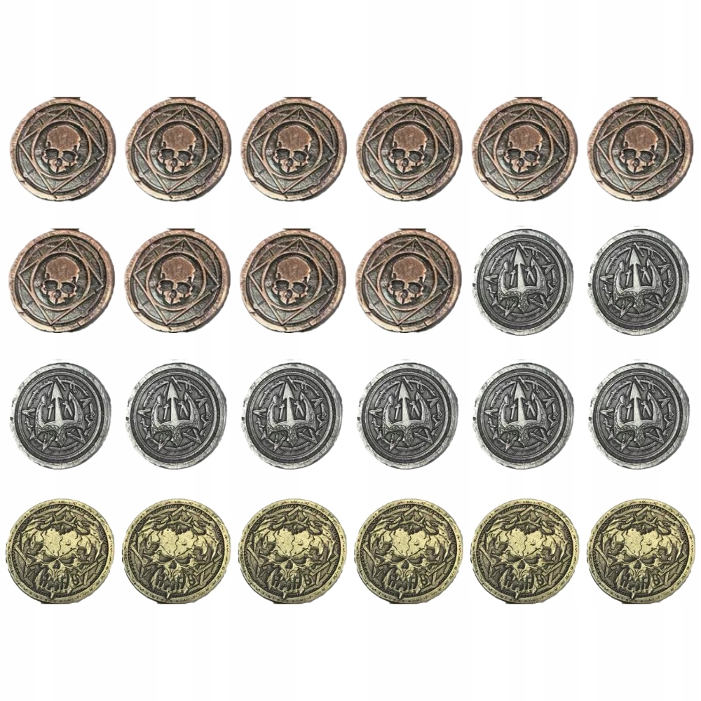 ZESTAW 24 POTWORNYCH METALOWYCH MONET LARP