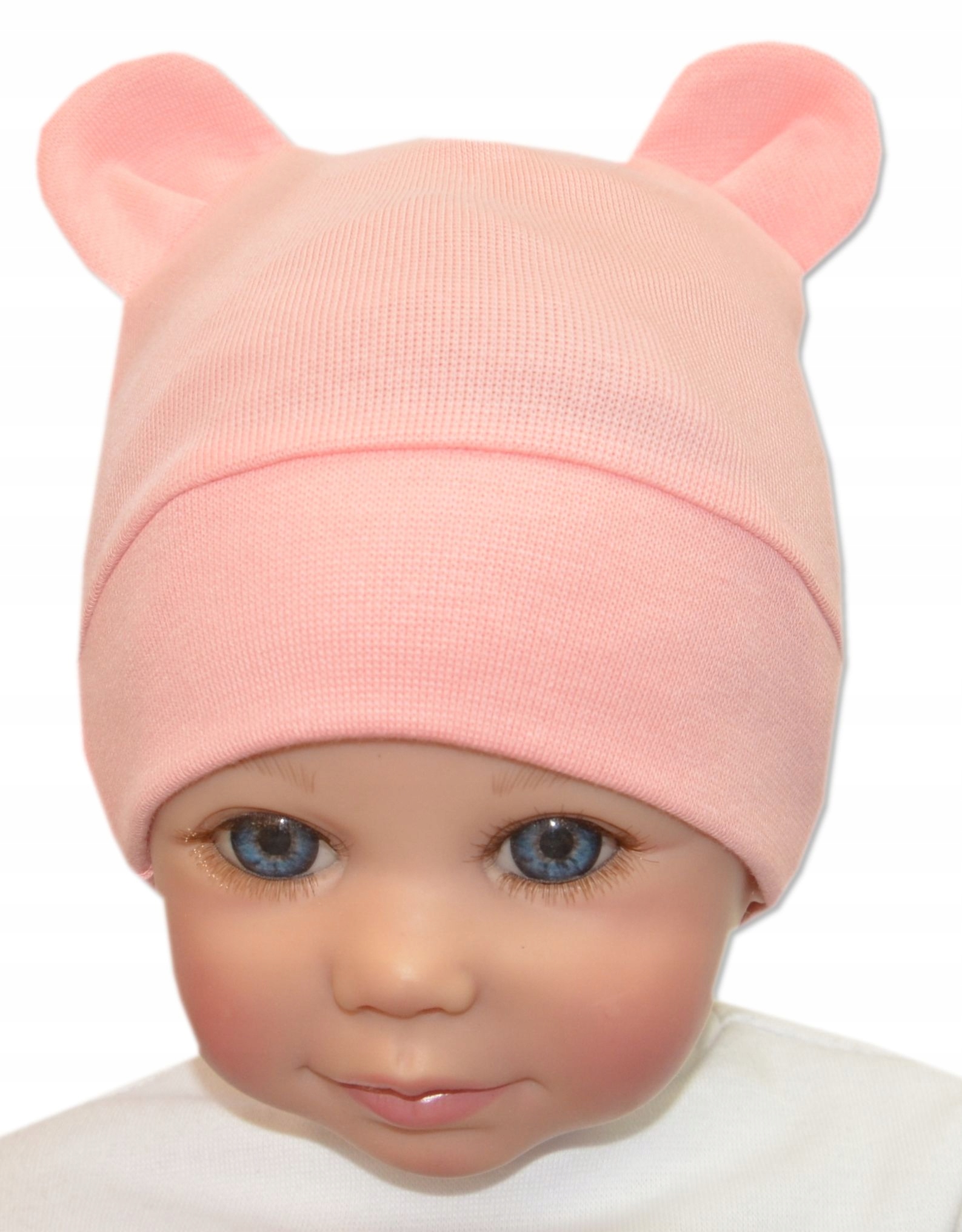 

czapka miś noworodek 35-39cm 0-3m łososiowy