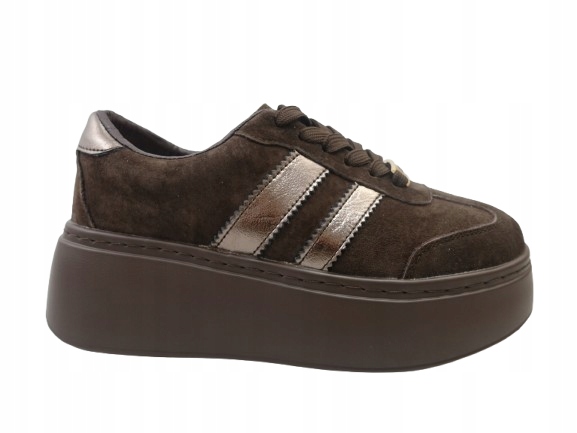 Damskie Buty Sportowe Skórzane Sneakersy Zamszowe Brązowe na platformie 38