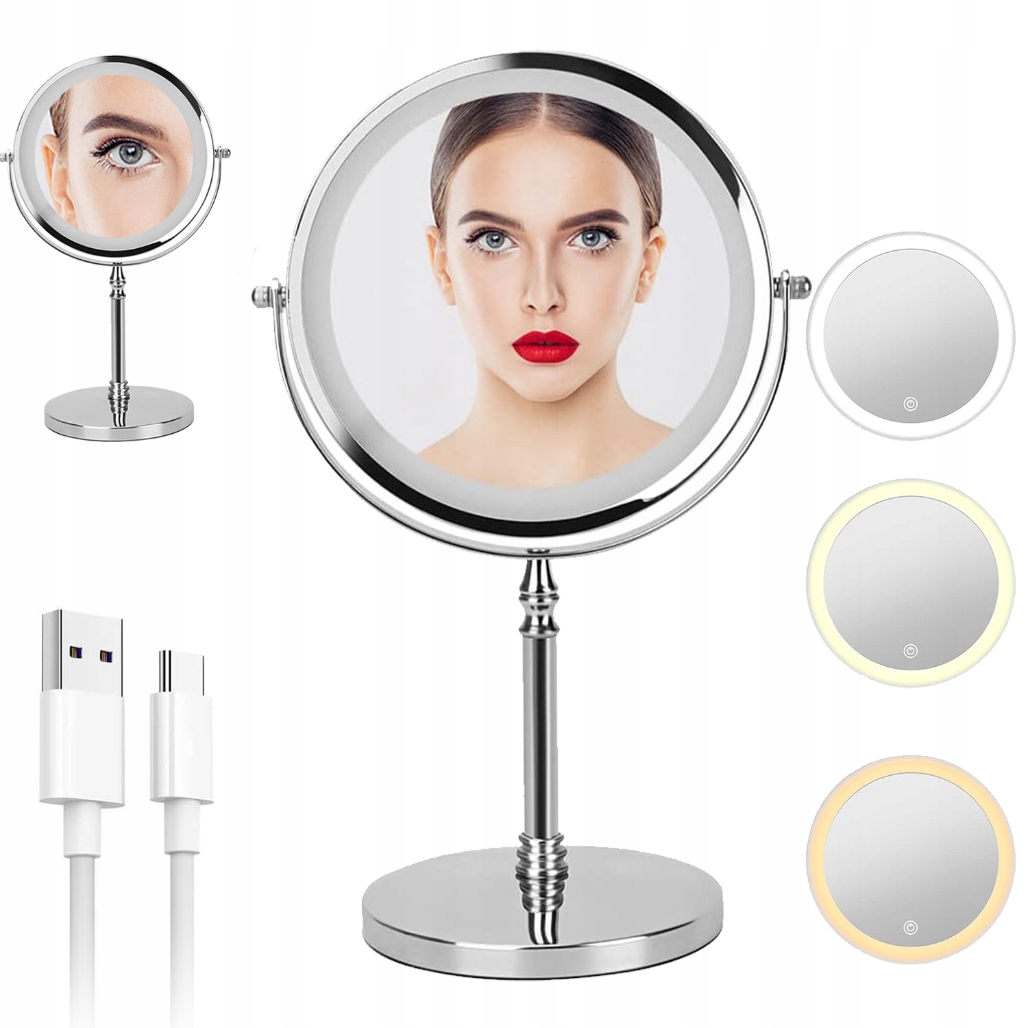 Led podsvícené zvětšovací zrcátko pro líčení 1/5x – oboustranné 8''