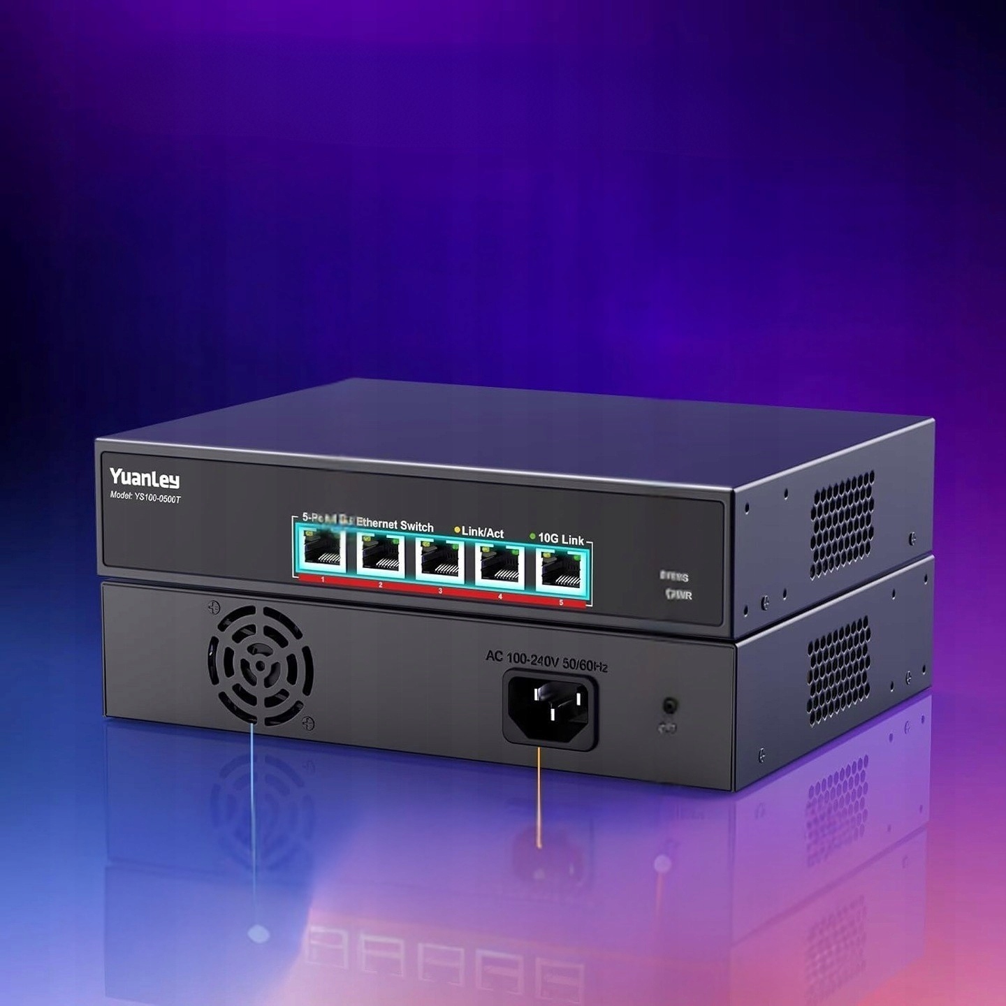YuanLey Switch 5x10G RJ45, 100 Gb/s, rack, Plug&Play