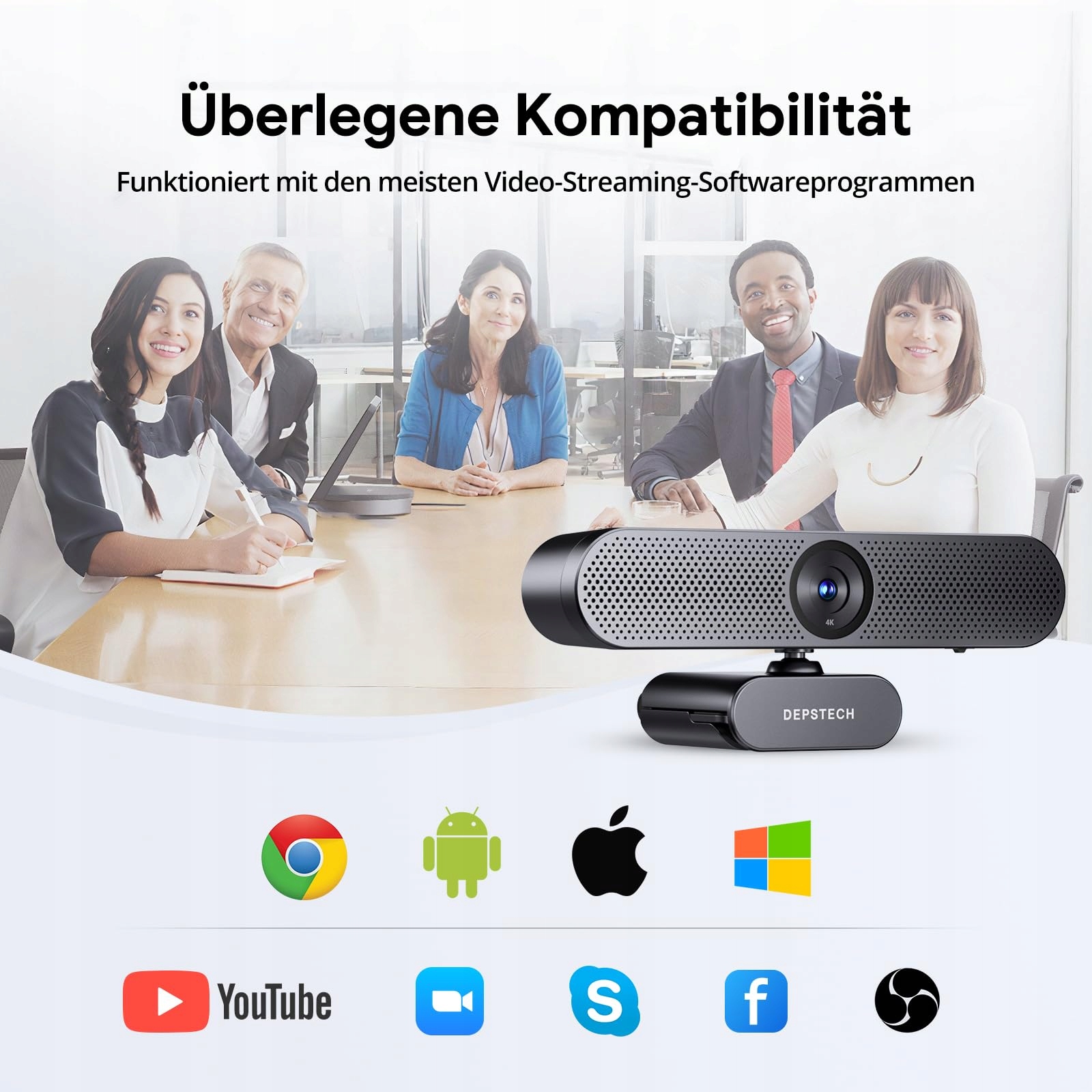 DEPSTECH Kamera Internetowa 4K Ultra HD Mikrofon Zoom Autofokus PC Mac — miniatura 8