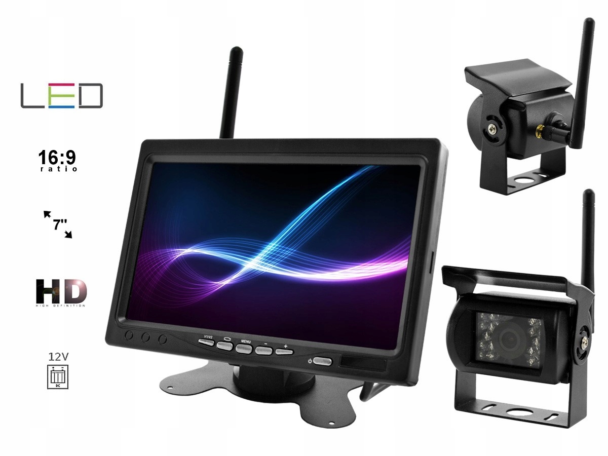 Monitor samochodowy 7cali 2x KAMERA BEZPRZEWODOWA cofanie parkowanie 12-24V Marka Nvox