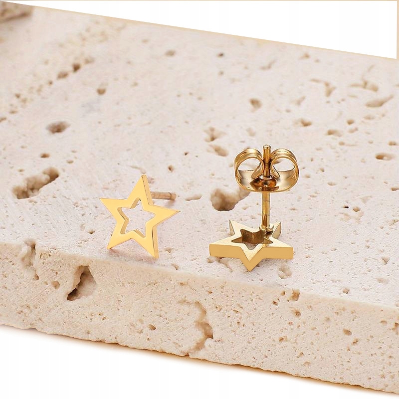 KOLCZYKI GWIAZDKI ZŁOTE STAL CHIRURGICZNA