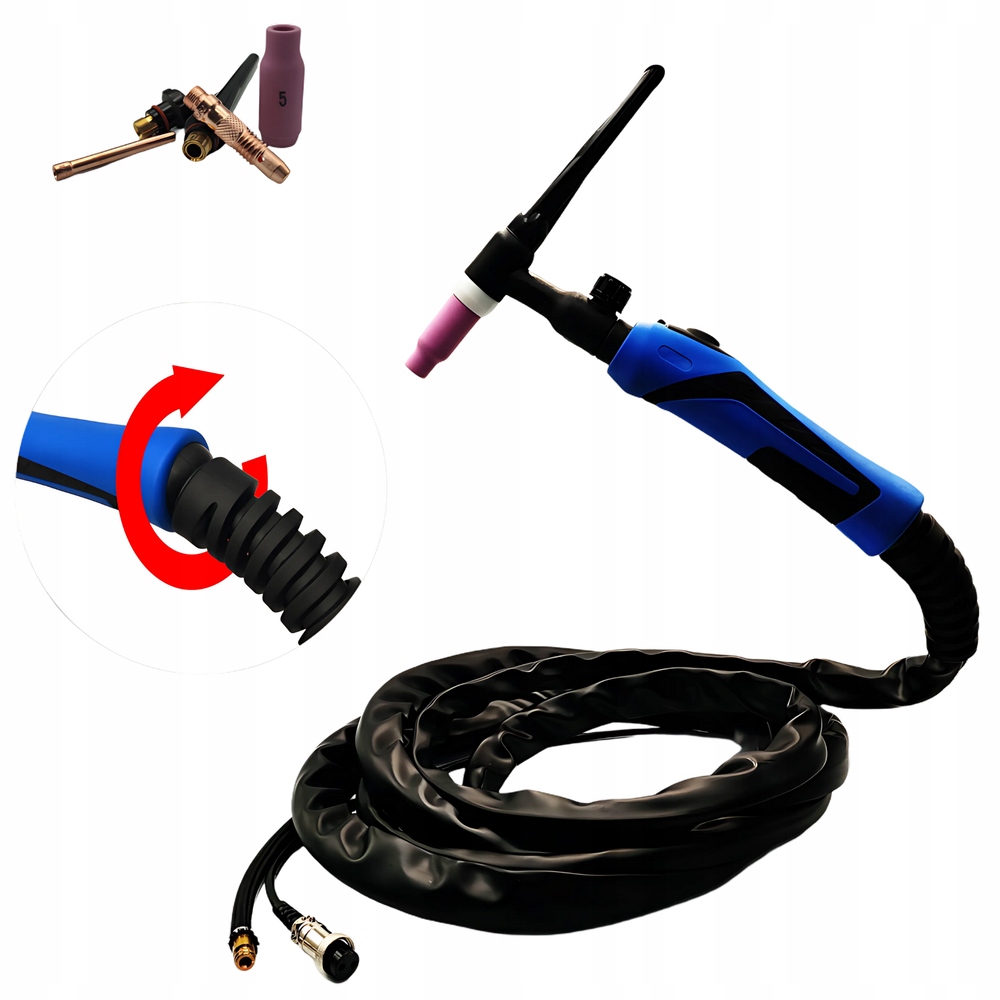 Uchwyt Tig z zaworkiem 17V 4m spawalniczy mały wtyk Łw Łp 10-25 zaworek