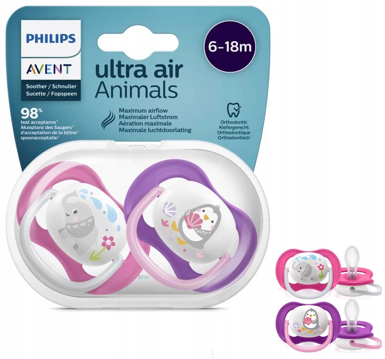 Smoczek Philips Avent symetryczny silikon 6-18 msc