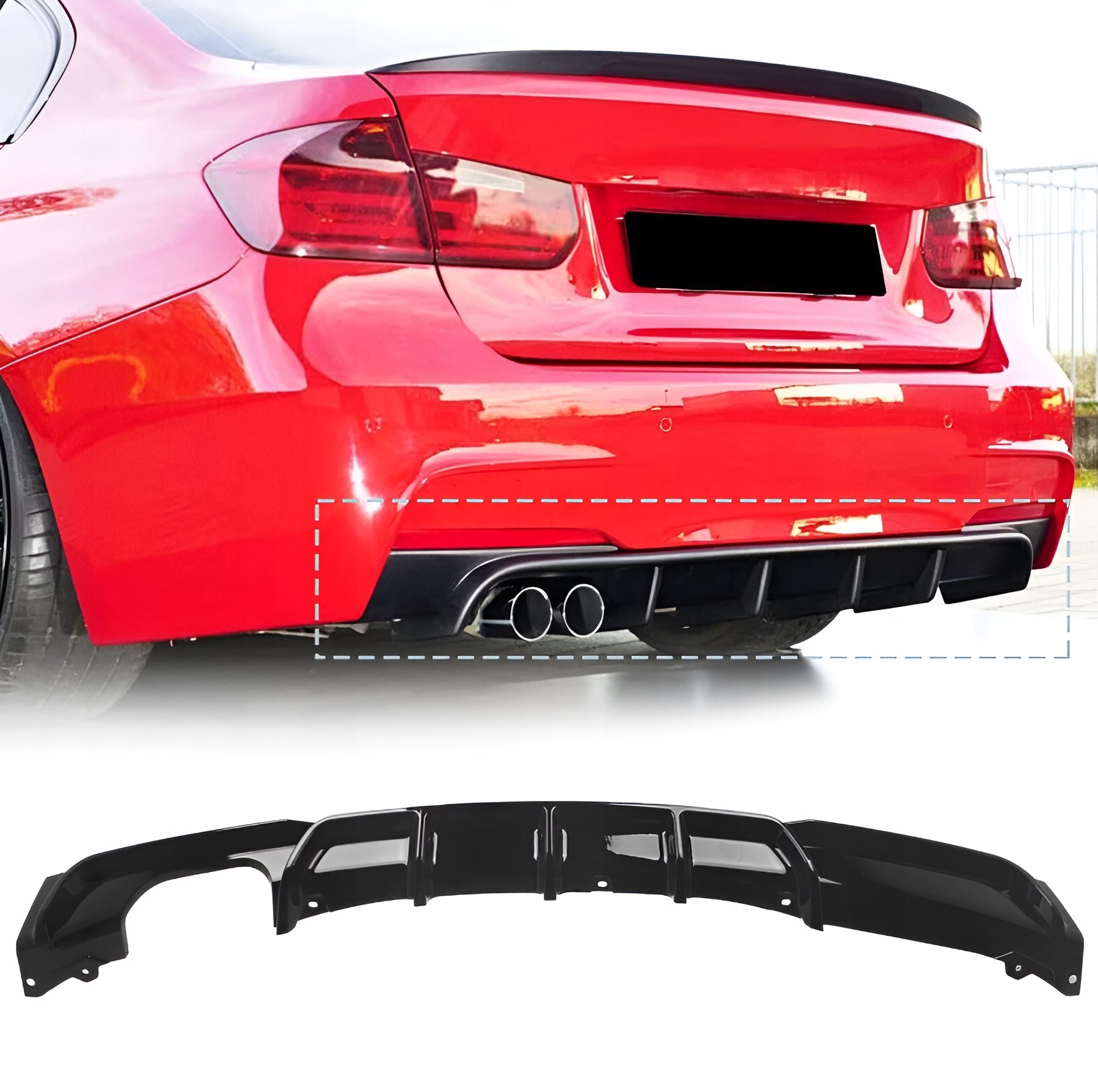 Bmw F30 F31 2013-2019 M Sport M Paket Difuzér Zadního Nárazníku Černý Lesk