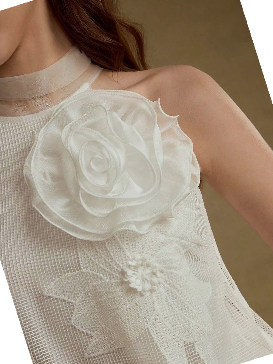 Šaty Síťovaná Plesová s květinami 3D Bílá Premium Motf M 38