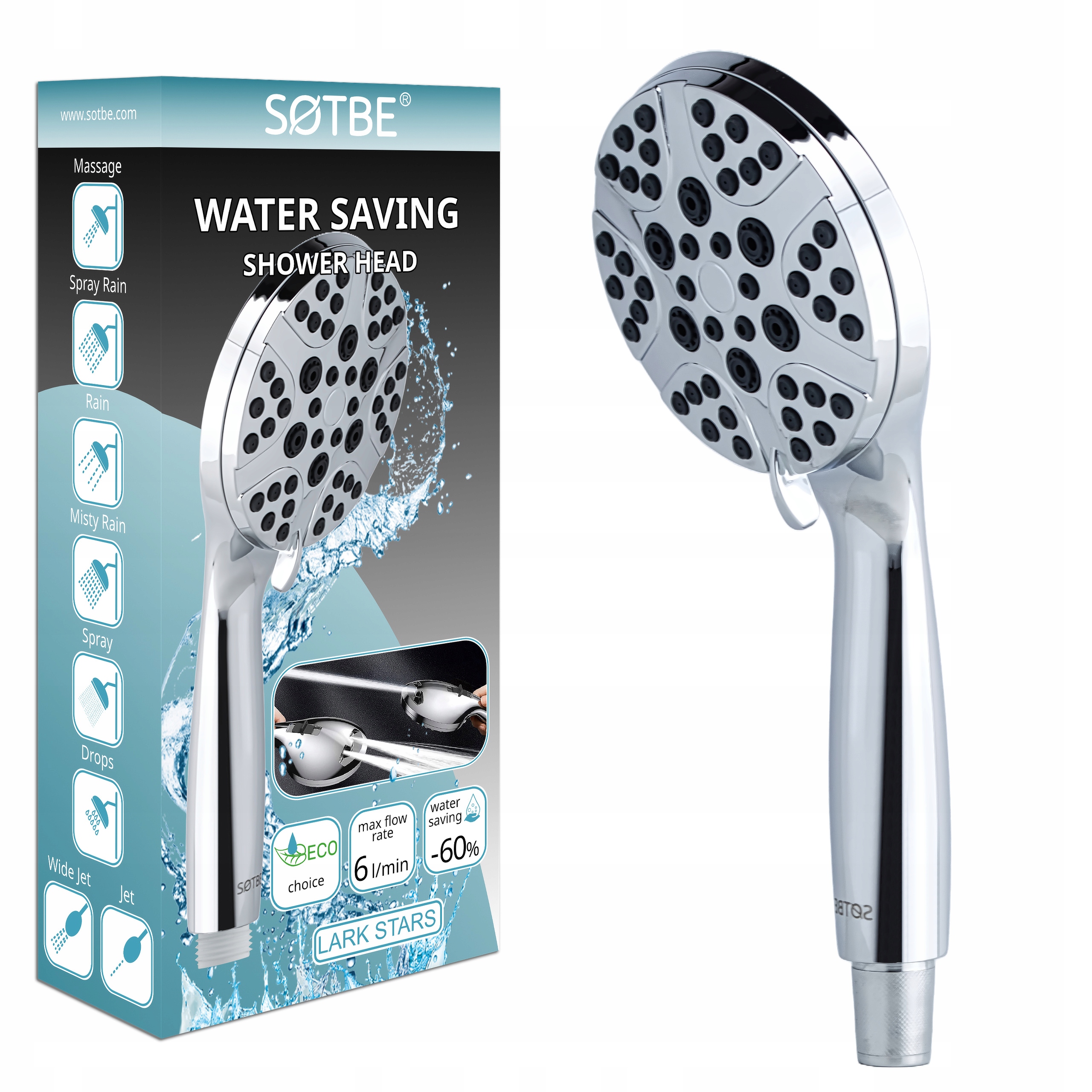 Sprchová hlavice do kabiny úsporná multifunkční velká vysokotlaká Sotbe