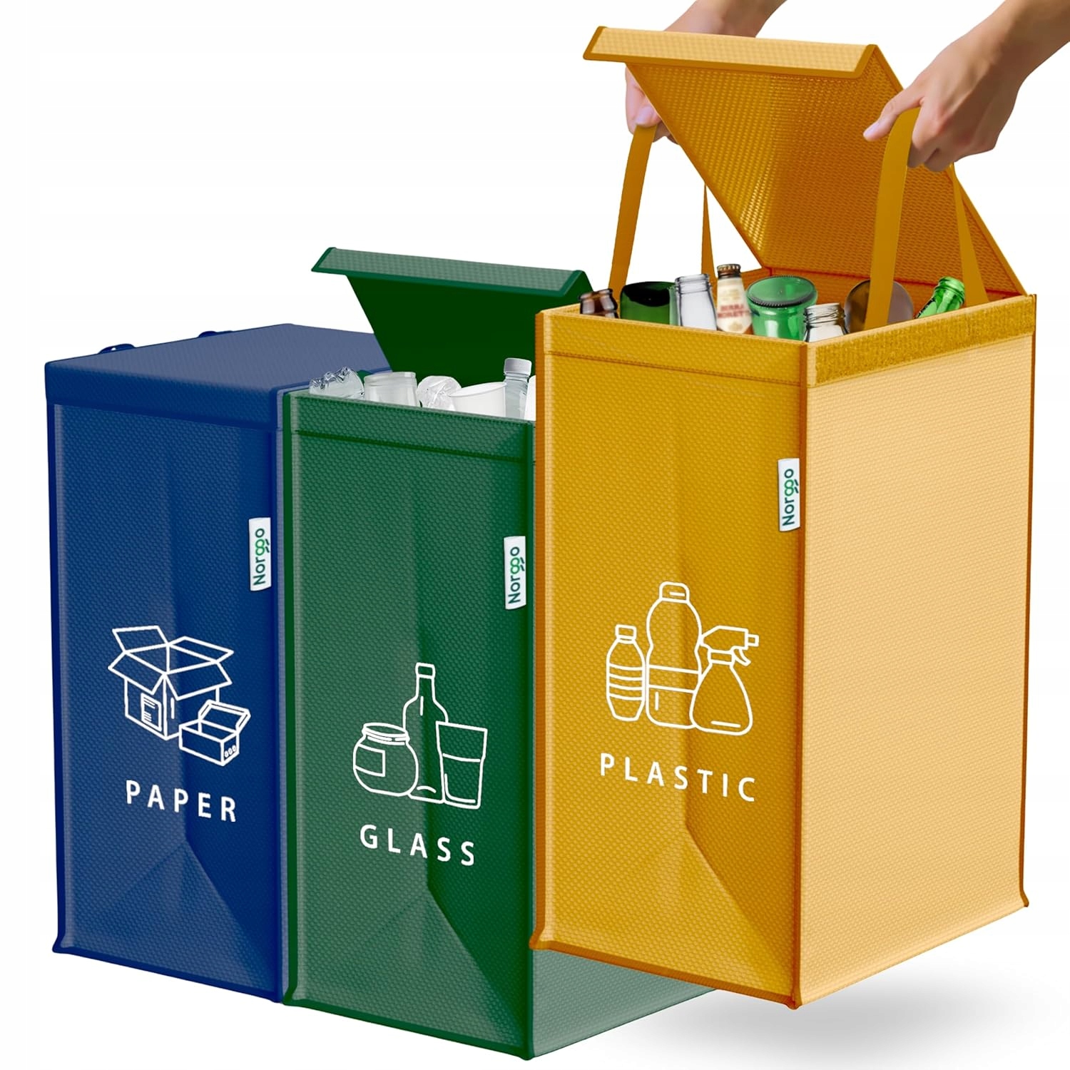 Koše Na Třídění Odpadu 3 × 40 L S Víkem, Recyklační Sada