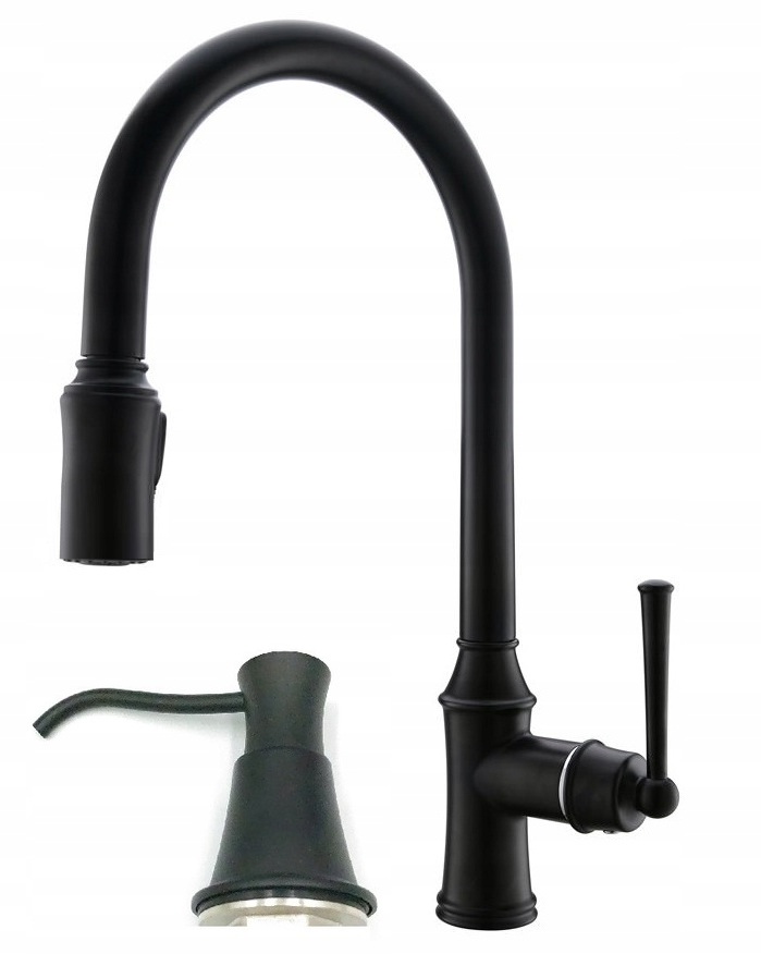 Čierna kuchynská batéria Retro Dena Black Mat Ww Oceľový Ww výtok Dávkovač