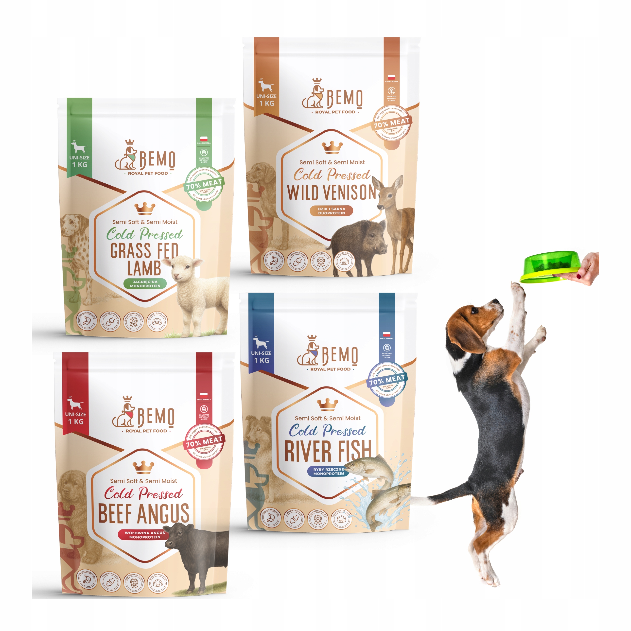 Karma dla psa półwilgotna Bemo Cold Pressed 4 x 1 kg Zestaw Degustacyjny
