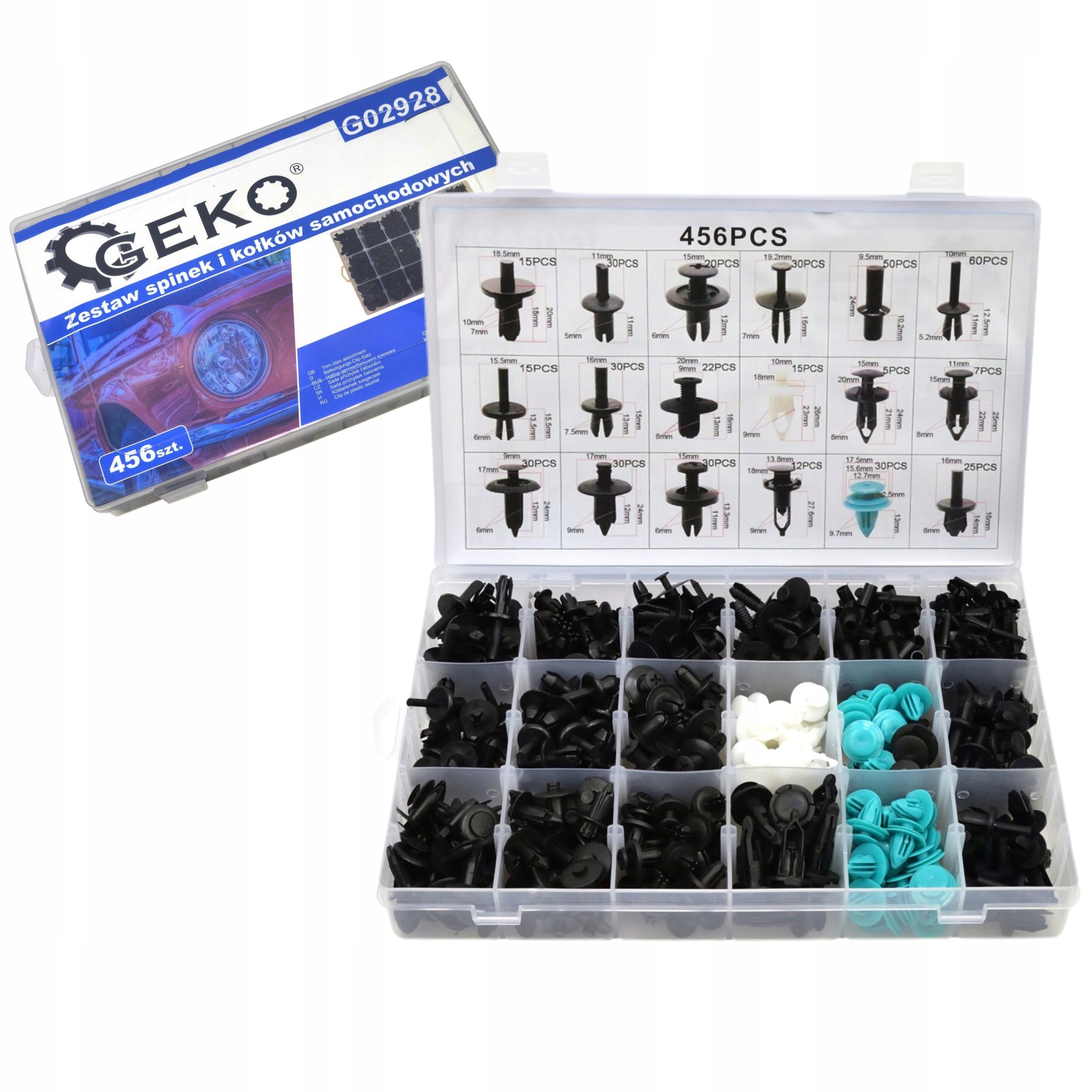ZESTAW SPINEK I KOŁKÓW SAMOCHODOWYCH 456 SZT