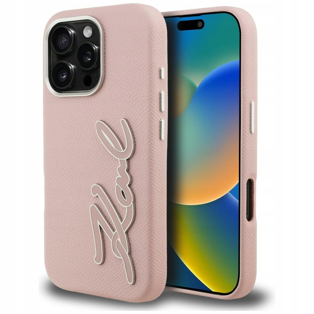 Etui Karl Lagerfeld Fw Grained Signature Logo na iPhone 16 Pro różowe