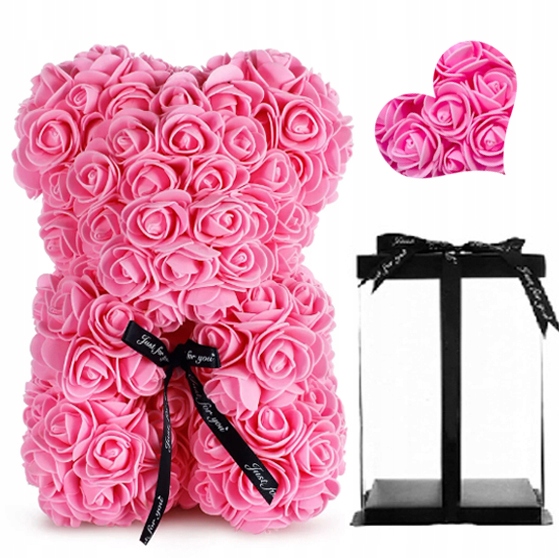 MIŚ Z RÓŻ 25CM ROSE BEAR Z PŁATKÓW RÓŻ WALENTYNKI DZIEŃ KOBIET BABCI MAMY
