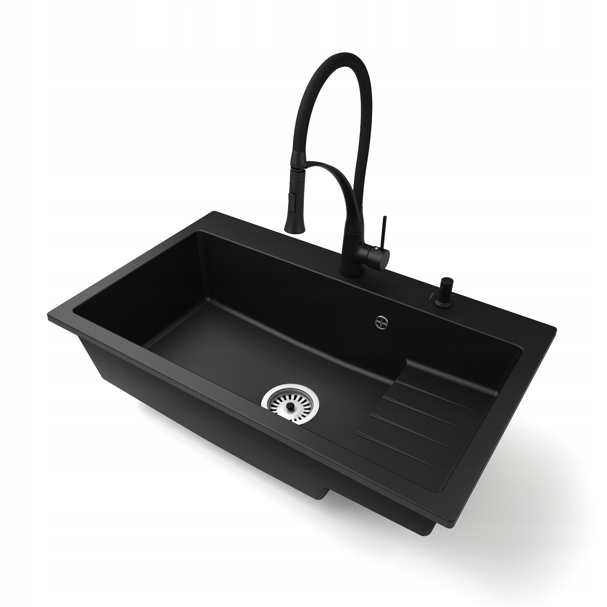 Kuchyňský dřez Jednokomorový Aron Sifon Chrom Baterie Nexo Dávkovač