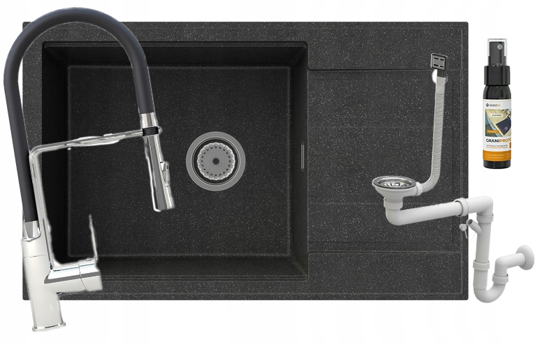Granitový Drez Louis Jednokomorový S Odkvapkávačom Batéria Sifón Nexo Chróm