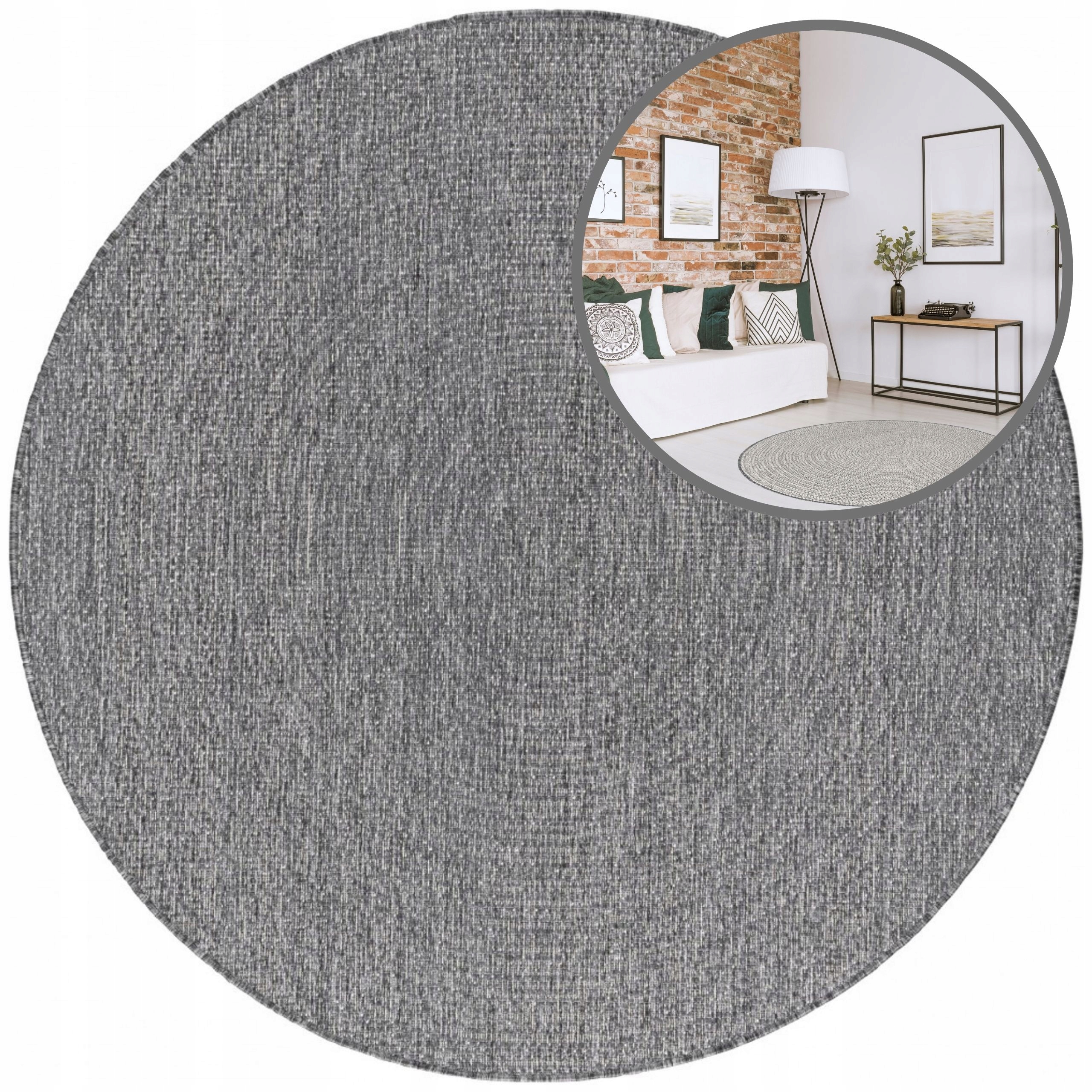 Koberec Kulatý Vnější Průměr 120 CM Lana Šedý Koberce Proplétané Šňůrové