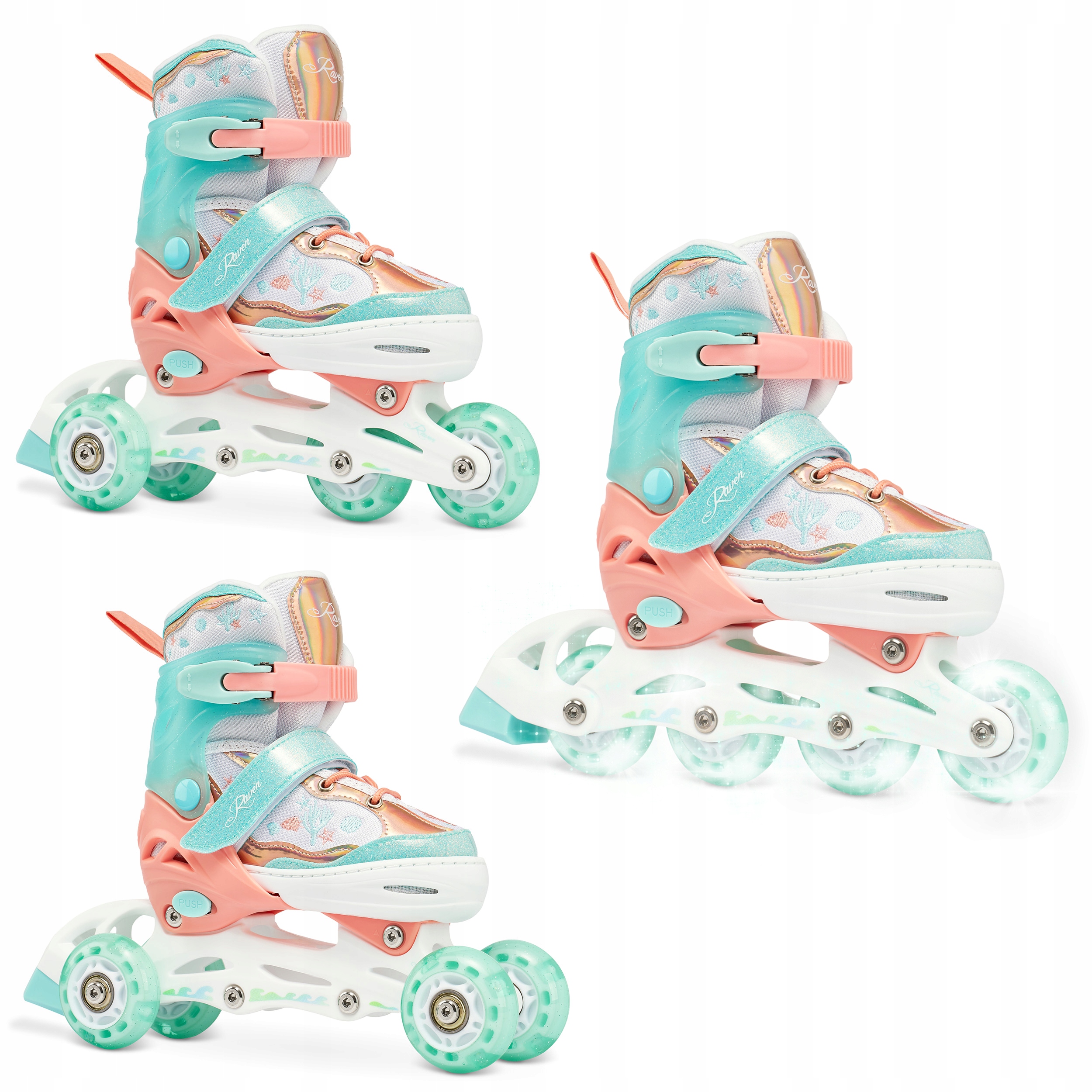 Rolki Wrotki 3w1 Regulowane Raven Isla Orange/Mint 27-30 Kółka Led