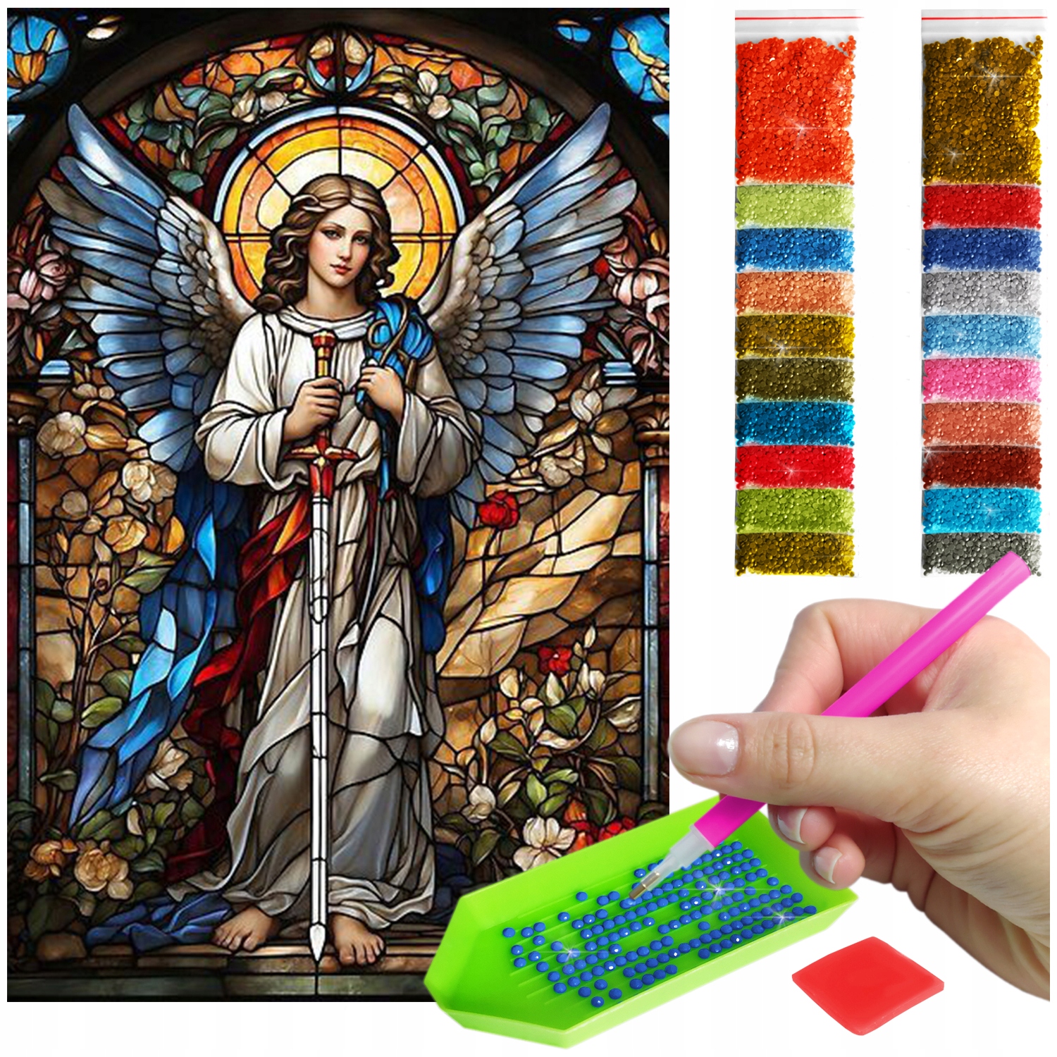 Výšivka Diamond Painting mozaika Vitrážový Anděl strážný sada