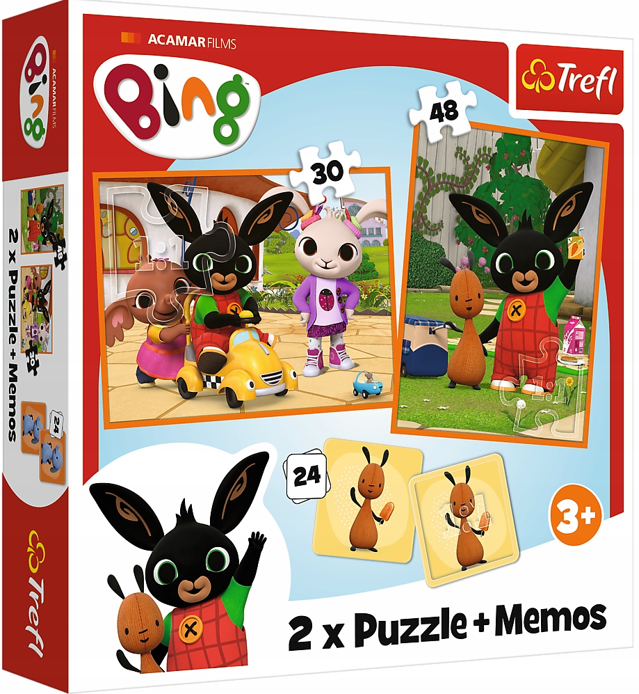 Puzzle 2w1 Bing z Przyjaciółmi + Memory Trefl 3+