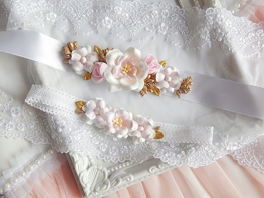 RÓŻANY Zestaw Chrzest OPASKA i PASEK do sukienki Rodzaj wianek