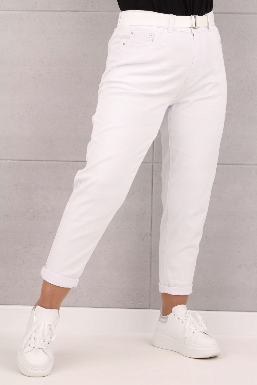 JEANSY DAMSKIE PASEK GRATIS SPODNIE JEANSOWE NA GUMCE DUŻE ROZMIARY Płeć kobieta