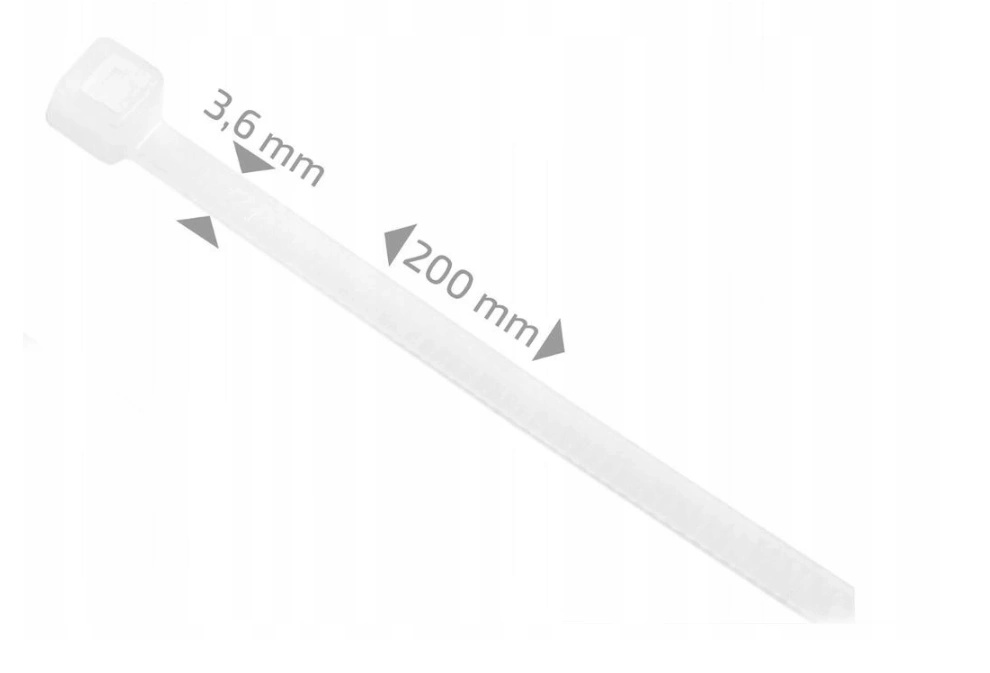 EcoLight Opaski Zaciskowe Trytytki Białe Bardzo Mocne 3.6x200mm 100 sztuk Średnica 3.6 mm