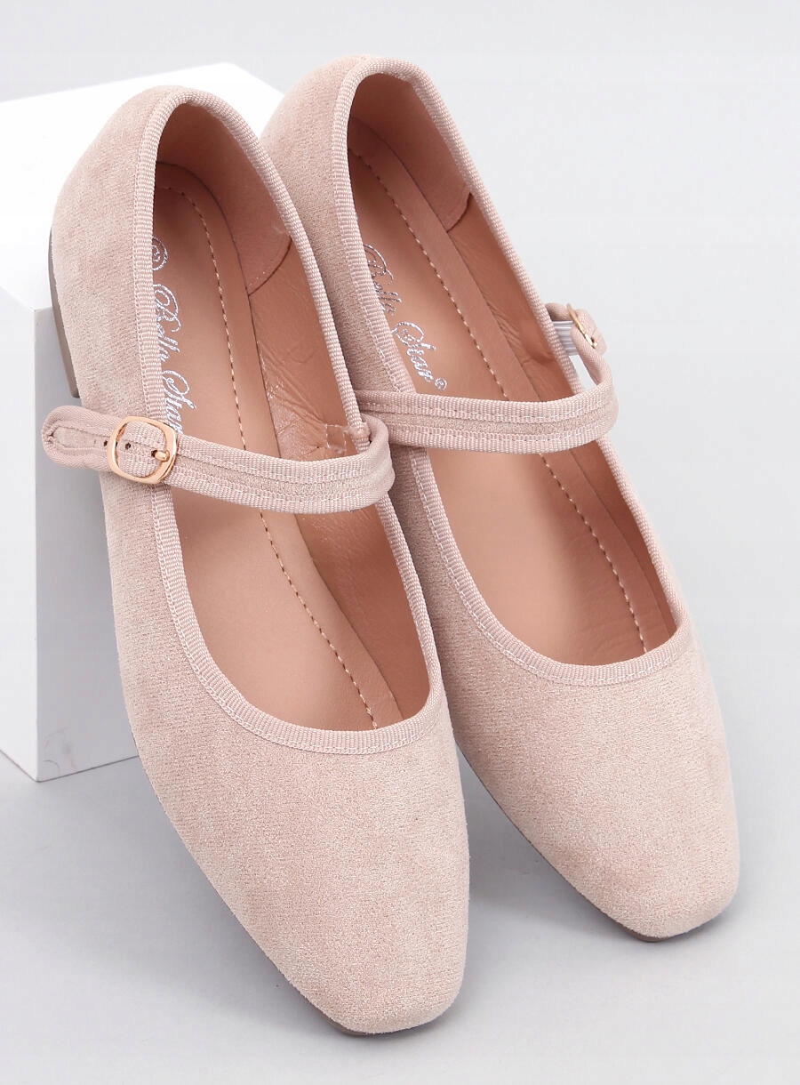 Baleriny w stylu Mary Jane GOLINS BEIGE 38 Wzór dominujący bez wzoru