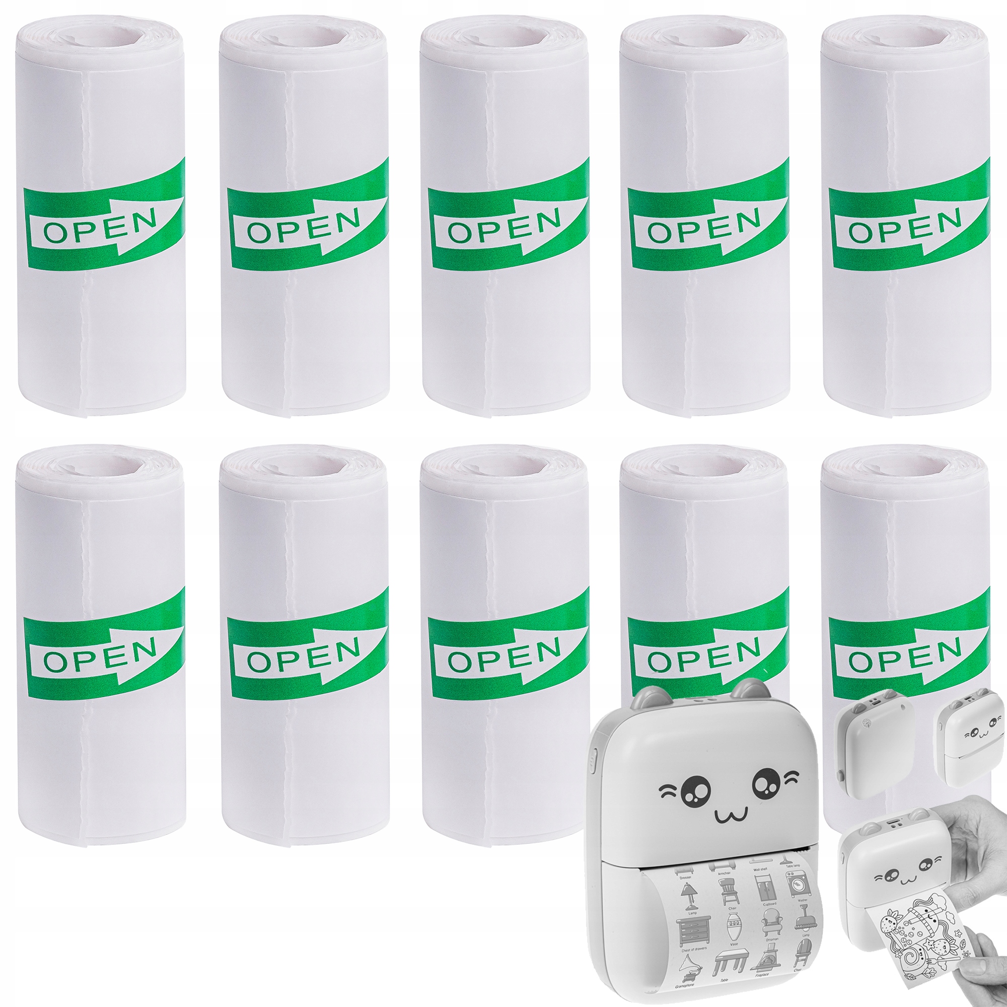 10 x SAMOPRZYLEPNE BIAŁE ETYKIETY DO DRUKARKI DRUKUŚ PAPIER TERMICZNY ROLKI