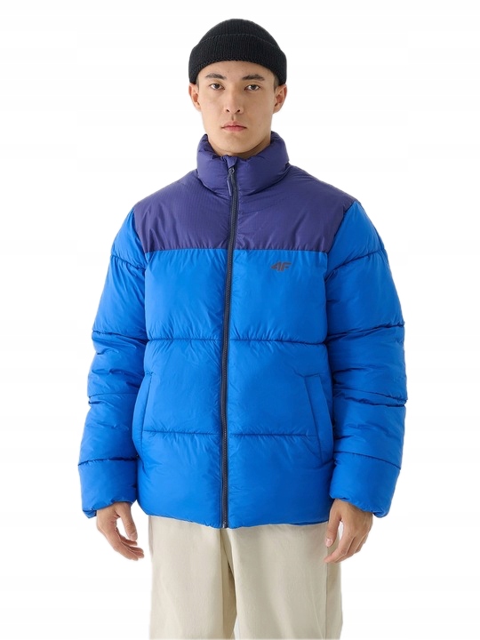 Pánská Zimní Bunda 4F Prošívaná Teplá Péřová M485 Bez Kapuce L