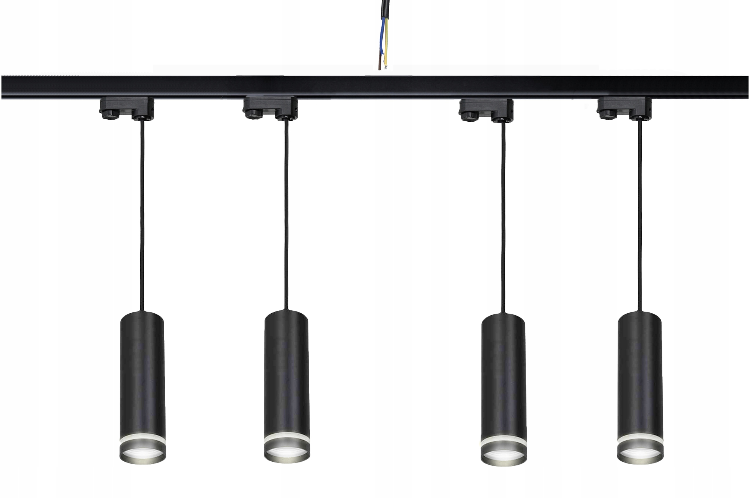 Lampy szynowe do salonu 4x Tuba 20cm 2x szyna 1m oraz łącznik zasilający