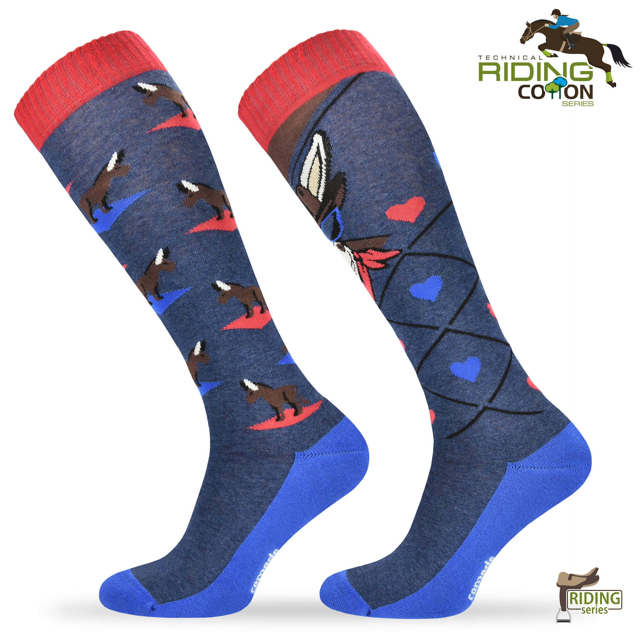 Wesołe bawełniane skarpety jeździeckie - OSIOŁEK Marka Comodo