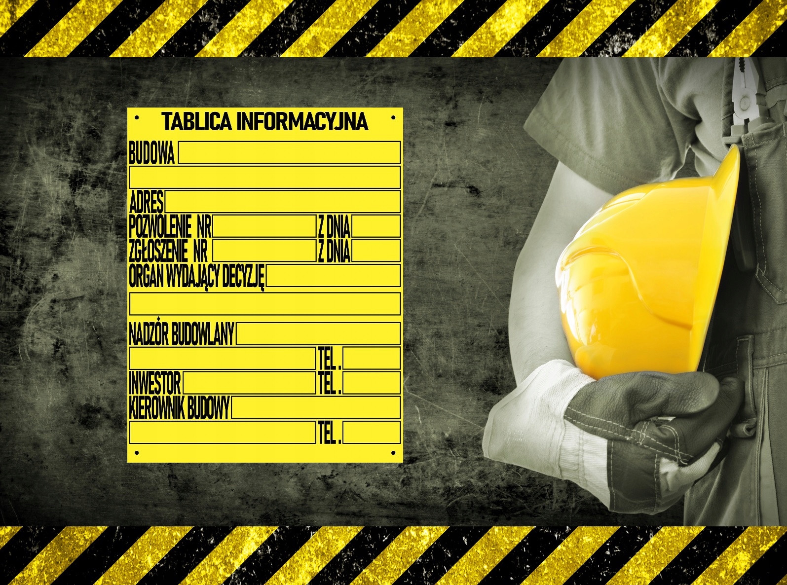 Tablica INFORMACYJNA BUDOWLANA DUŻA 70x90 cm PCV Kolor żółty