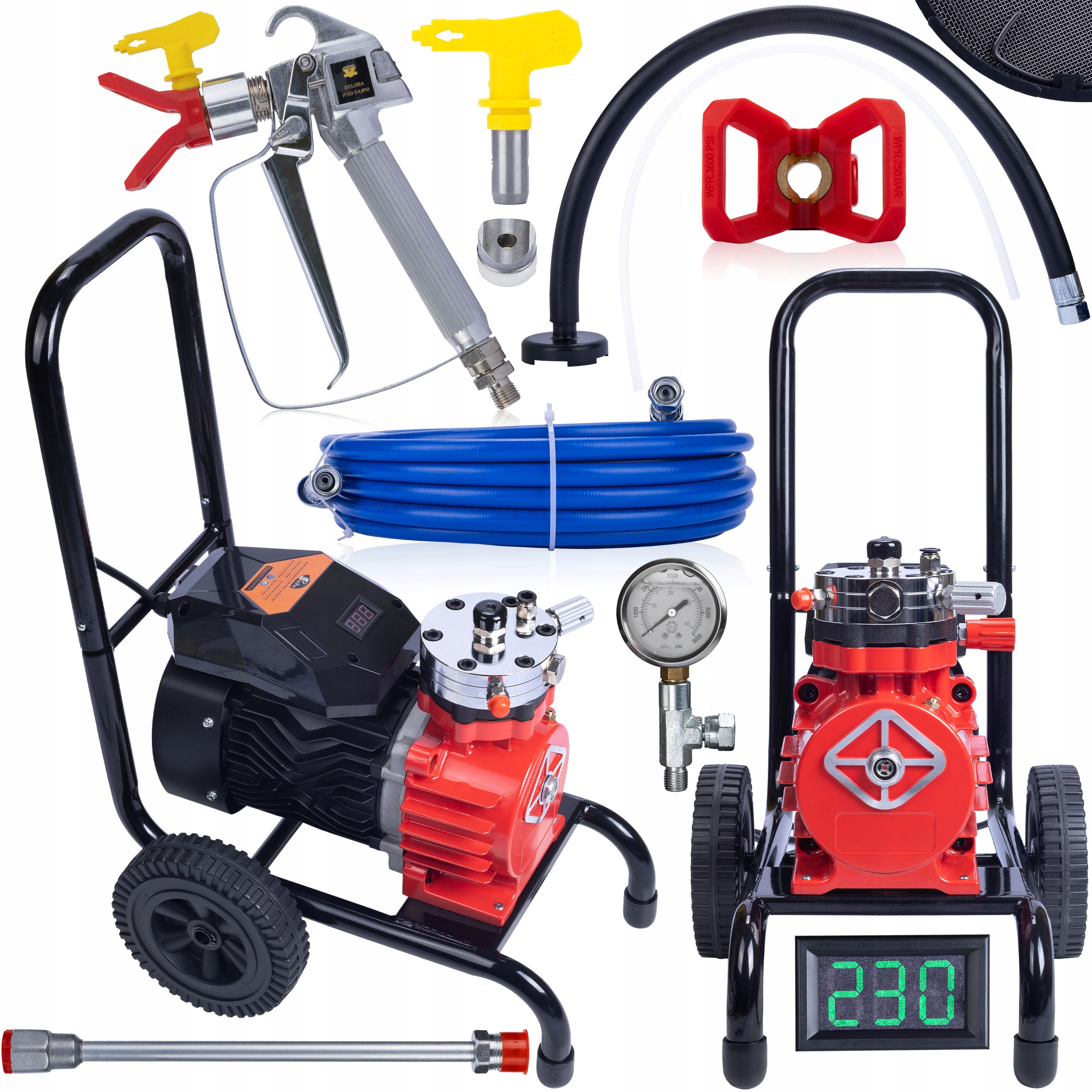 PROFESJONALNY AGREGAT MALARSKI 18L/MIN 3500W LCD PISTOLET LANCA DYSZA KIT