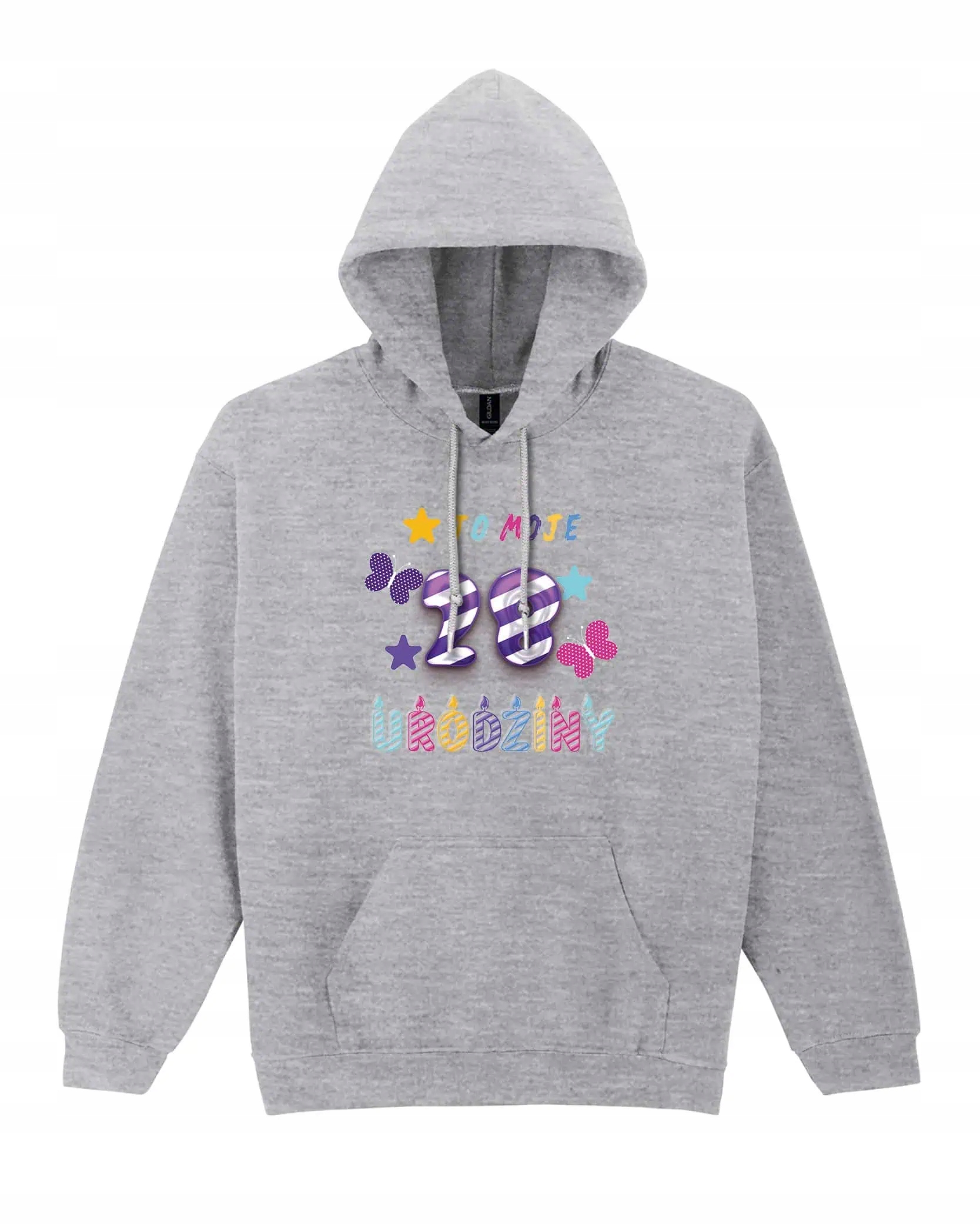 Mikina s kapucí Personalizovaná Narozeniny Věk Párty Šedá XL