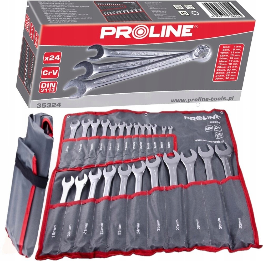 Proline Klucze oczkowo-płaskie CrV, zestaw 24el.