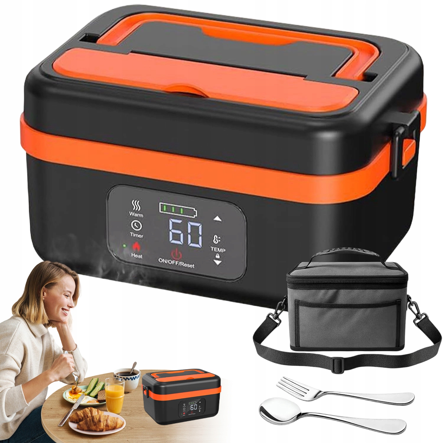 Elektrický Obědový Box Přenosný Ohřívač 60W 16000MAH Baterie 1000 ML