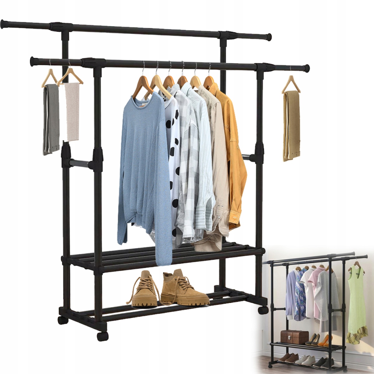 Levně Multifunkční Podlahový Sušák Na Oblečení S Škálovatelnými Kolečky, Černý