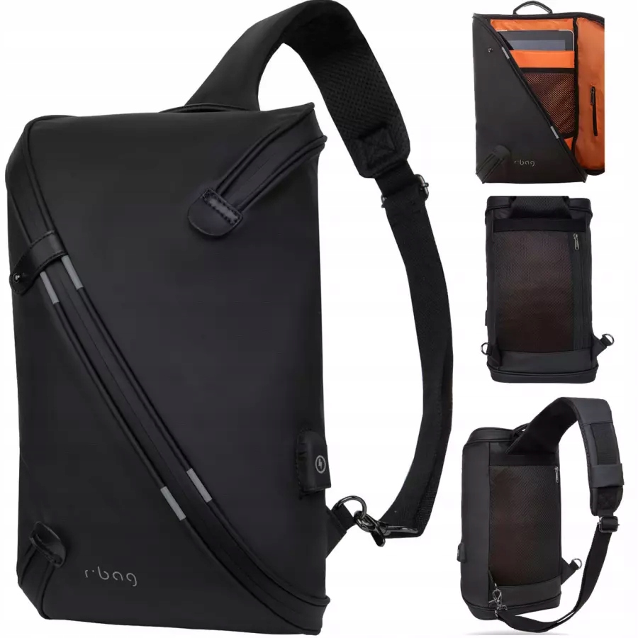 R-bag Batoh Přes Rameno Na Tablet S Usb Depo Černý