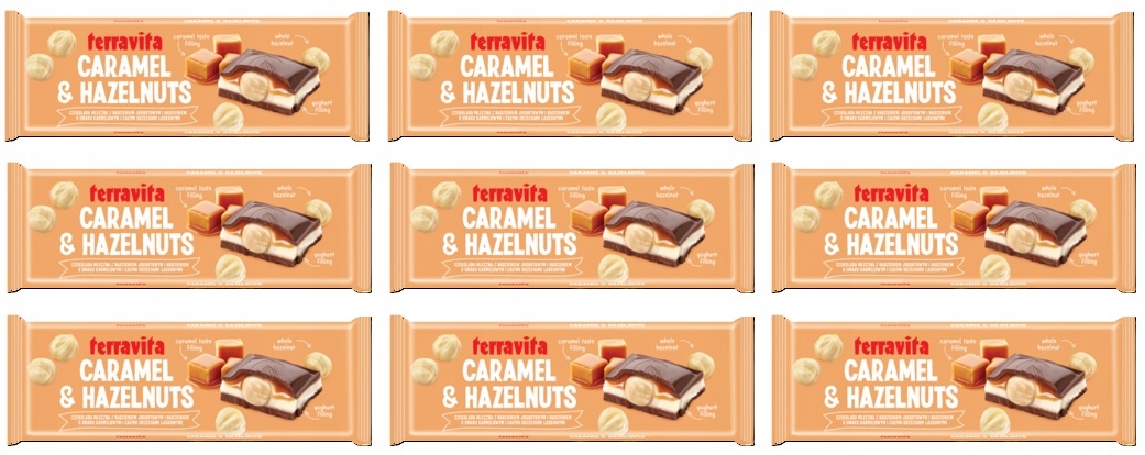Levně 9x 235g Terravita mléčná čokoláda jogurt karamel s ořechy Karton